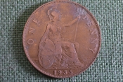 Монета 1 пенни 1935 год. One penny. Георг V, Великобритания.