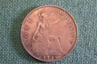 Монета 1 пенни 1935 год. One penny. Георг V, Великобритания.
