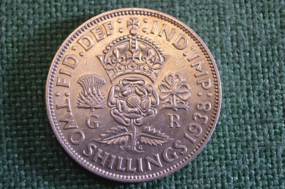 Монета 2 шиллинга 1938 год. Shilling. Серебро. Георг VI, Великобритания.