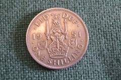 Монета 1 шиллинг 1951 год. Шотландский. One shilling. Георг VI, Великобритания.