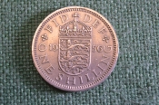 Монета 1 шиллинг 1956 год. One shilling. Елизавета II, Великобритания.
