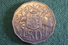 Монета 50 центов 1983 год. Кенгуру, страус. Елизавета II, Австралия.