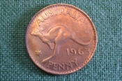 Монета 1 пенни 1963 года. Кенгуру. One penny. Елизавета II, Australia, Австралия.