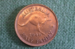 Монета 1/2 пенни 1946 года. Кенгуру. Half penny. Георг VI, Australia, Австралия.