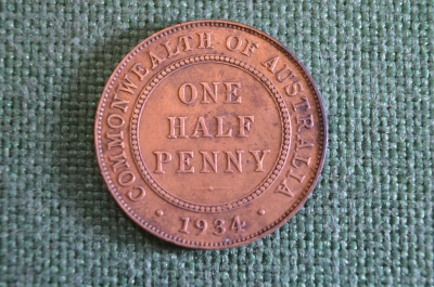Монета 1/2 пенни 1934 года. One half penny. Георг V, Australia, Австралия.