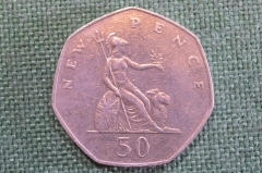Монета 50 пенсов 1979 года. Fifty new pence. Елизавета II, Великобритания.