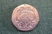 Монета 20 пенсов 2004 года. Twenty pence. Елизавета II, Великобритания.