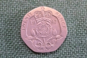 Монета 20 пенсов 1997 года. Twenty pence. Елизавета II, Великобритания.