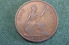 Монета 1 пенни 1947 года. One penny. Георг VI, Великобритания. 