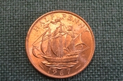 Монета 1/2 пенни 1967 года. Парусник. Half penny. Елизавета II, Великобритания. 