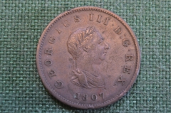 Монета 1/2 пенни 1807 год. Half Penny. Парусник. Георг III, Великобритания.