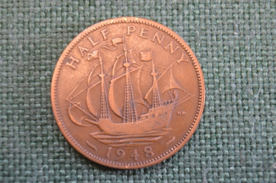 Монета 1/2 пенни 1948 год. Half penny. Парусник. Георг VI, Великобритания.
