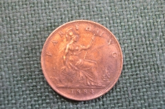 Монета 1 фартинг 1884 года. Farting. Виктория, Великобритания.