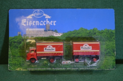 Машинка, модель. Пивной грузовик с прицепом. Lisengcher. Блистер, реклама пива.
