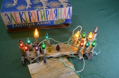 Гирлянда электрическая, электрогирлянда елочных ламп ЕГ-1. Капля, капелька. Коробка, лампы. #K27