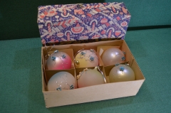 Елочные украшения, набор "Нежный". Стекло. Шары, шарики. Коробка. Московский завод, СССР.