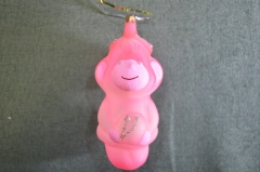 Елочная игрушка "Обезьяна с мячом, обезьянка с мячиком, мартышка". Набор Цирк. Стекло. Розовая. 