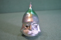 Игрушка елочная стеклянная "Голова богатыря, Святогор Черномор". Зеленый. Стекло, подвес. СССР. 