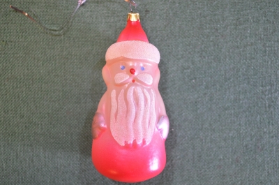 Игрушка елочная стеклянная "Дед Мороз". Красный. Стекло, подвес. СССР. 