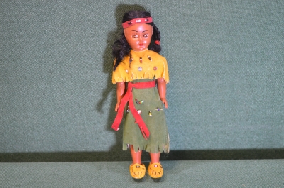 Кукла Индианка. Целлулоид. Кожа. Дикий Запад. Южная Америка. 1960е.