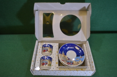 Кофейная пара чашка фарфоровая. Трамвай. Стамбул. Набор 2 шт. в коробке. Новые. Турция.