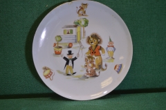 Тарелка фарфоровая детская "Цирк". Львы. Фарфор Кольдиц. ГДР - СССР.