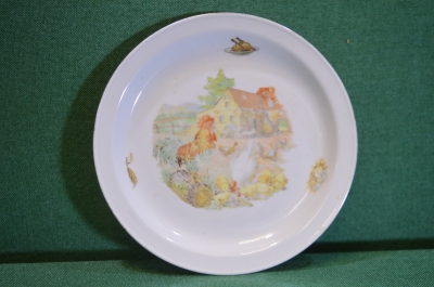 Тарелка фарфоровая детская "Птичий двор". Фарфор. Weisswasser. ГДР - СССР.  