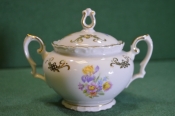 Сахарница старинная фарфоровая. Мейсенский букет. Роспись. Позолота. Германия. 1930е.