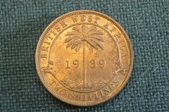 Монета 2 шиллинга 1939 год. Пальма. Георг VI. Британская Западная Африка, British West Africa.