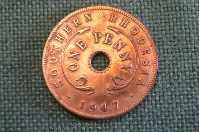 Монета 1 пенни 1947 года. Георг VI. Южная Родезия, Southern Rhodesia.