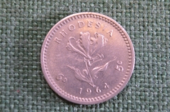Монета 6 пенсов - 5 центов 1964 года. Елизавета II. Родезия, Rhodesia.