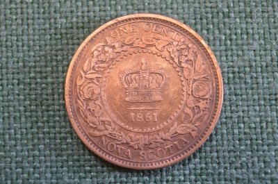 Монета 1 цент 1861 год. Розы, корона. Виктория. Новая Шотландия, Nova Scotia. Канада.