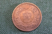 Монета 1 цент 1861 год. Розы, корона. Виктория. Новая Шотландия, Nova Scotia. Канада.