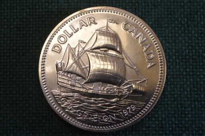 Монета 1 доллар 1979 год. Парусник Грифон, 300 лет, Griffon. Серебро. Елизавета II. Canada, Канада.