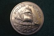 Монета 1 доллар 1979 год. Парусник Грифон, 300 лет, Griffon. Серебро. Елизавета II. Canada, Канада.