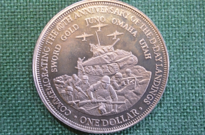 Монета 1 доллар 2004 год. Высадка в Нормандии. Елизавета II. Cook Islands, Острова Кука.