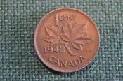 Монета 1 цент 1942 год. Кленовый лист. Георг VI. Canada, Канада.