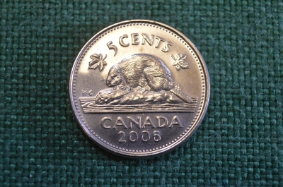 Монета 5 центов 2006 год. Бобр, бобер. Елизавета II. Canada, Канада.