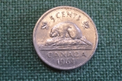 Монета 5 центов 1964 год. Бобр, бобер. Елизавета II. Canada, Канада.