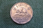Монета 5 центов 1949 год. Бобр, бобер. Елизавета II. Canada, Канада. Монета 5 центов 1949 год. Бобр, бобер. Елизавета II. Canada, Канада.