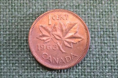 Монета 1 цент 1963 год. Кленовый лист. Елизавета II. Canada, Канада.