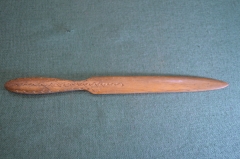 Нож деревянный старинный для писем и конвертов. Дерево. Резьба. СССР. 1950е.