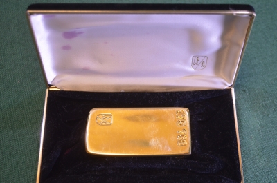 Зажигалка газовая настольная массивная "Слиток золота". Коробка. Винтаж. Западная Германия.