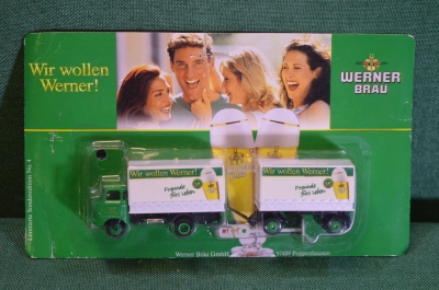 Модель, игрушка. Пивной грузовик, фура с прицепом. Реклама пива Werner Brau. Блистер. Китай Германия
