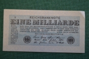Бона, Рейхсбанкнота 1000000000 марок 1923 год. Один миллиард. Eine milliarde. Веймар, Германия. Бона, Рейхсбанкнота 1000000000 марок 1923 год. Один миллиард. Eine milliarde. Веймар, Германия.