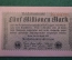 Бона, банкнота 5000000 марок 1923 год. Пять миллионов. Рейхсбанкнота. Веймар, Германия.
