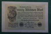 Бона, банкнота 20000000 марок 1923 год. Двадцать миллионов. Рейхсбанкнота. Веймар, Германия. 