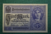 Бона, банкнота 5 марок 1917 год. Пять. Funf mark. Германская Империя. Берлин, Германия. Бона, банкнота 5 марок 1917 год. Пять. Funf mark. Германская Империя. Берлин, Германия.