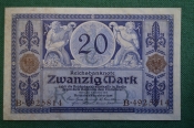 Бона, банкнота 20 марок 1917 год. Двадцать. Zwanzig mark. Германская Империя. Берлин, Германия. 