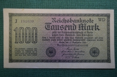 Бона, банкнота 1000 марок 1922 год. Одна тысяча. Рейхсбанкнота. Веймар, Германия.